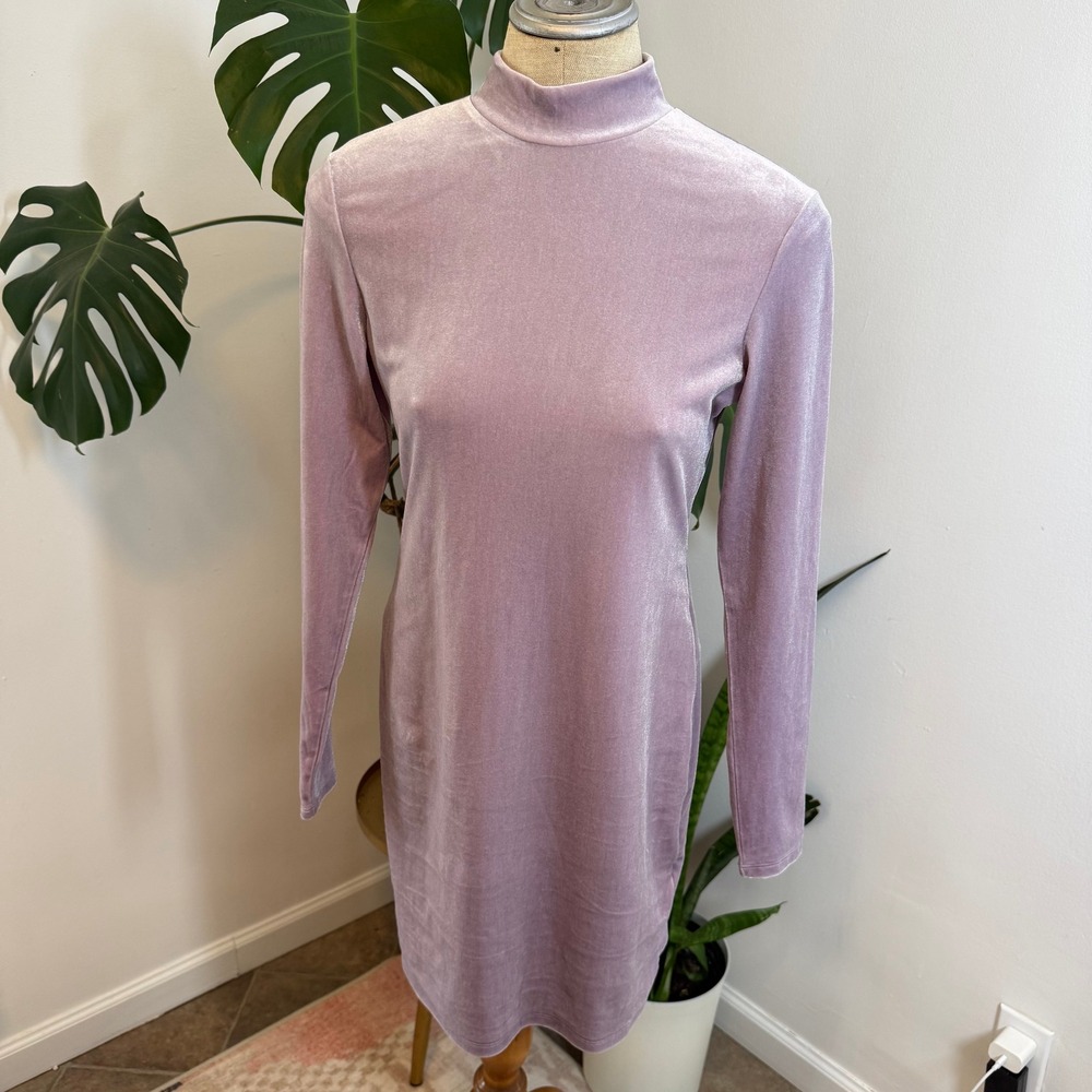 H&M Mock Neck Velvet Mini Dress Long Sleeve Purple M